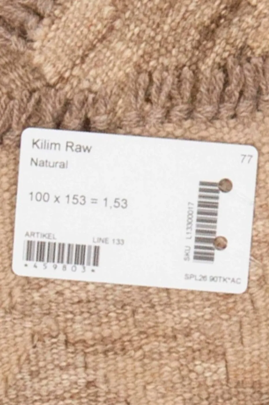 Bargi Woolcarpet Kilim Raw Natural 100x153 cm