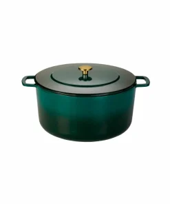 Combekk Støpejernsgryte 32 cm Holly Green med gullknapp