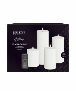 DeluxeHomeart LED Giftbox Pillar Candle 4 stk + fjernkontroll