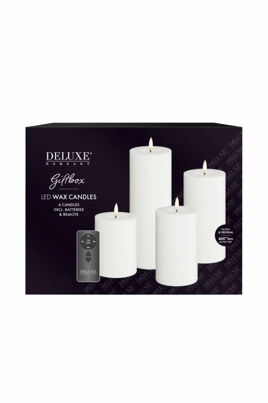 DeluxeHomeart LED Giftbox Pillar Candle 4 stk + fjernkontroll