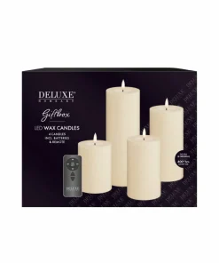 DeluxeHomeart LED Giftbox Pillar Candle 4 stk + fjernkontroll