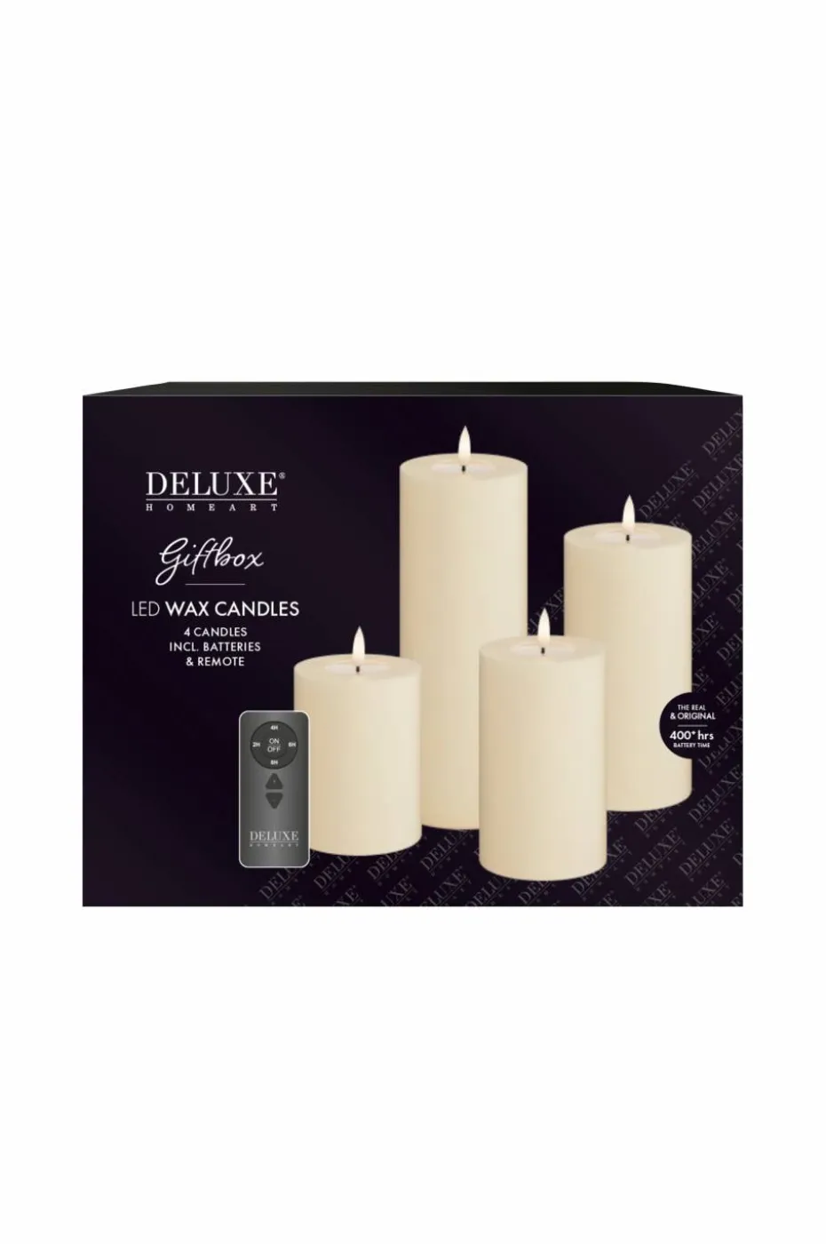 DeluxeHomeart LED Giftbox Pillar Candle 4 stk + fjernkontroll