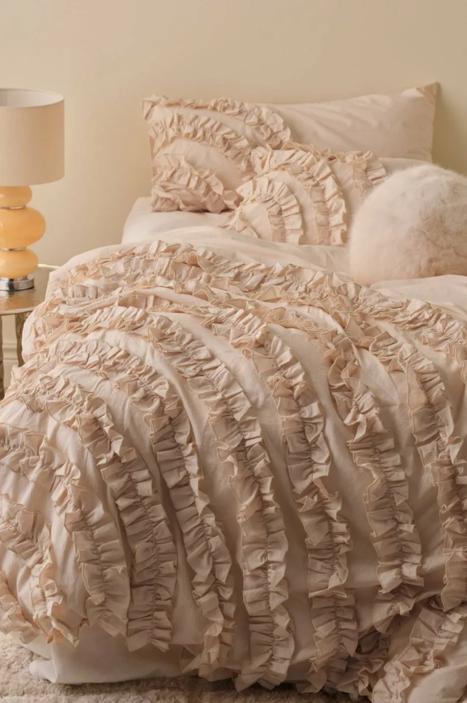 Ellos Home Dynetrekk Juliette Curve Frill i vasket bomull 2 deler