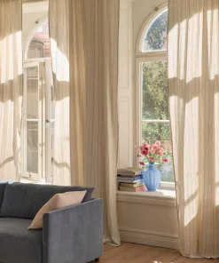 Ellos Home Gardin med multibånd Elly Thin Stripe i resirkulert halvlinne 2-pakning