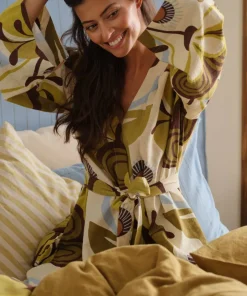 Ellos Home Kimono Elly Retro i resirkulert halvlinne