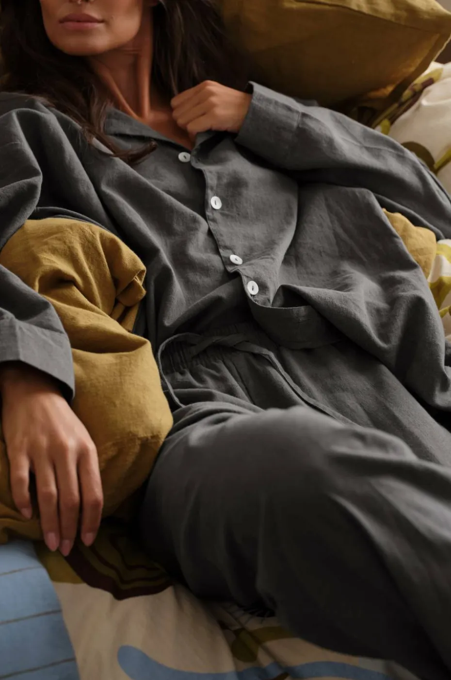Ellos Home Pysjamasskjorte Long Sleeve Shirt Elly i resirkulert halvlinne