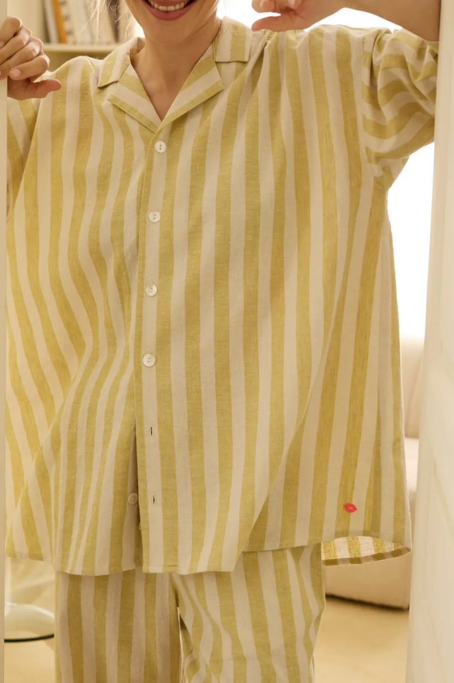 Ellos Home Pysjamasskjorte Elly Classic Stripe i resirkulert halvlinne