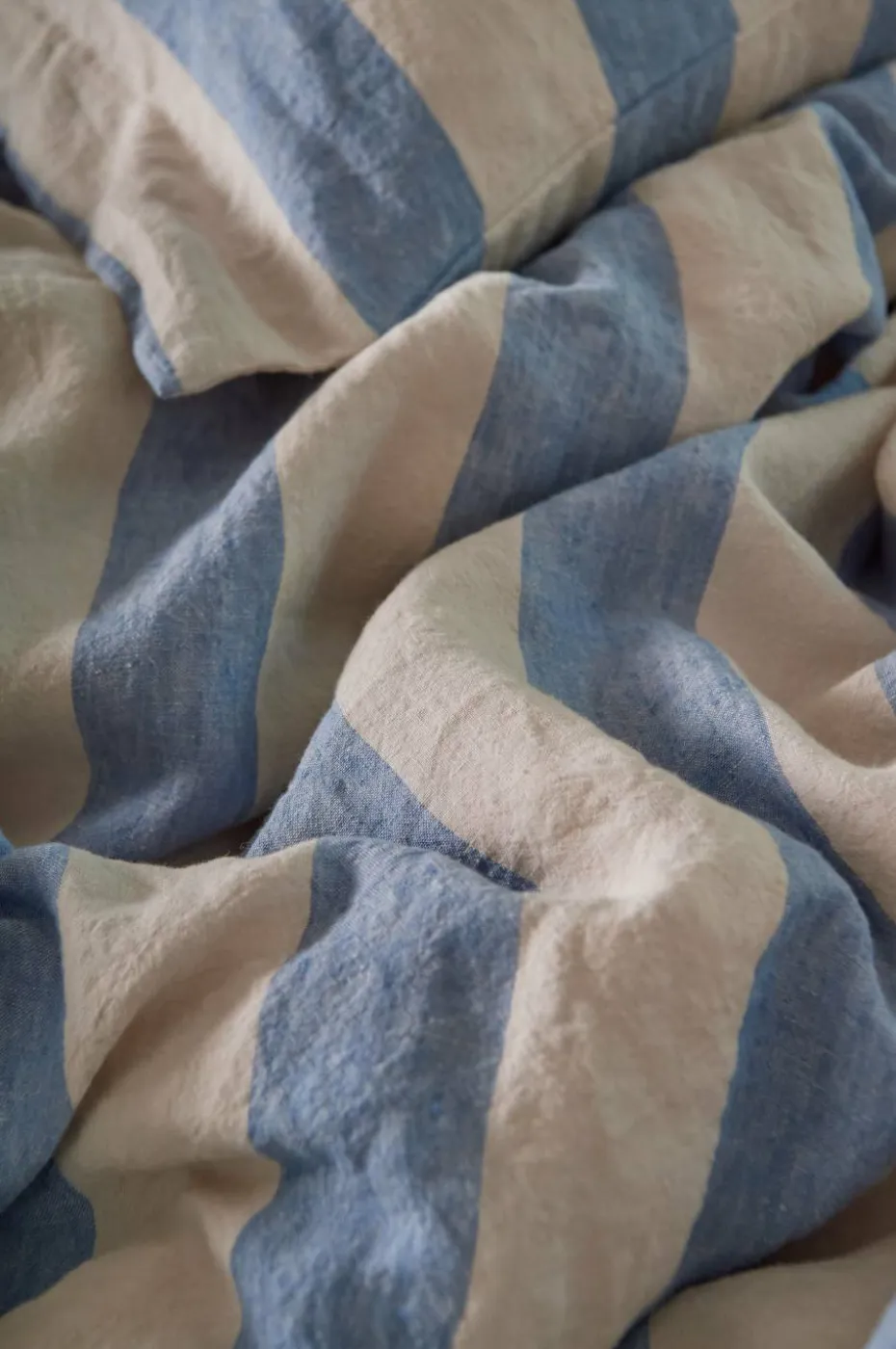 Ellos Home Sengesett Candice Block Stripe i vasket lin, 2 deler