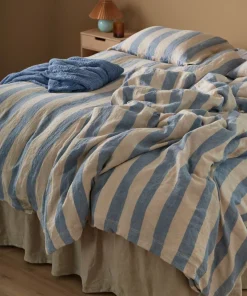 Ellos Home Sengesett Candice Block Stripe i vasket lin, 2 deler