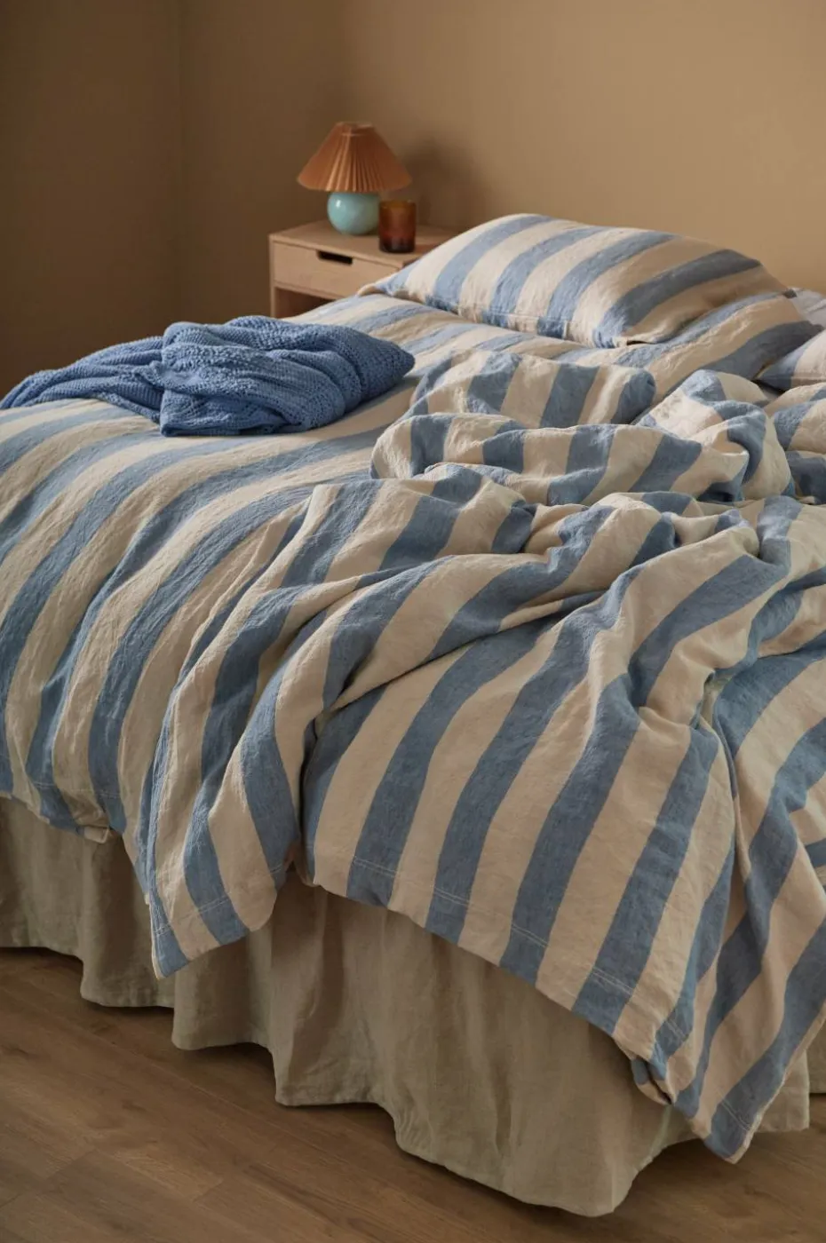 Ellos Home Sengesett Candice Block Stripe i vasket lin, 2 deler