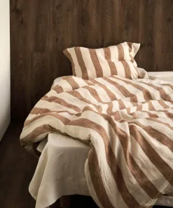 Ellos Home Sengesett Candice Block Stripe i vasket lin, 2 deler