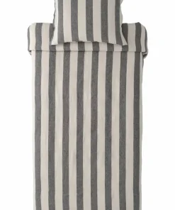 Ellos Home Sengesett Candice Block Stripe i vasket lin, 2 deler