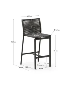 Kave Home Culip utendørs krakk laget av tauverk og hvit aluminium, 65 cm