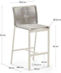 Kave Home Culip utendørs krakk laget av tauverk og hvit aluminium, 65 cm
