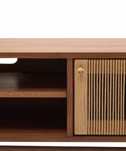 Kave Home Elan Tv skap 3 dører finér og massiv valnøtt og snor 200 x 50 cm Fsc 100% Fsc