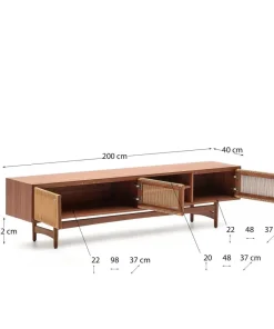 Kave Home Elan Tv skap 3 dører finér og massiv valnøtt og snor 200 x 50 cm Fsc 100% Fsc