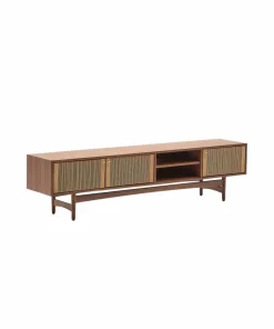 Kave Home Elan Tv skap 3 dører finér og massiv valnøtt og snor 200 x 50 cm Fsc 100% Fsc