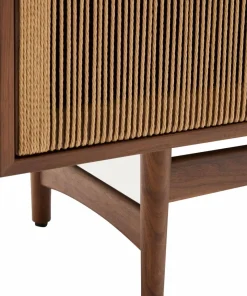 Kave Home Elan Tv skap 3 dører finér og massiv valnøtt og snor 200 x 50 cm Fsc 100% Fsc