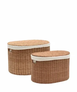 Kave Home Indali sett med 2 rottingkurver, Ø 50 cm / Ø 55 cm