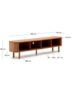 Kave Home Mailen TV-bord med 2 dører i askfinér med mørk finish 200 x 50 cm