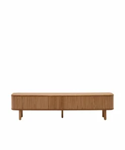 Kave Home Mailen TV-bord med 2 dører i askfinér med mørk finish 200 x 50 cm