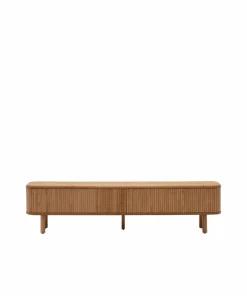 Kave Home Mailen TV-bord med 2 dører i askfinér med mørk finish 200 x 50 cm