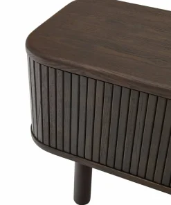 Kave Home Mailen TV-bord med 2 dører i askfinér med mørk finish 200 x 50 cm