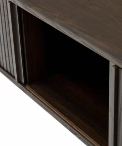 Kave Home Mailen TV-bord med 2 dører i askfinér med mørk finish 200 x 50 cm