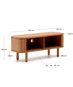 Kave Home Mailen TV-bord med 2 dører i askfinér med mørk finish 120 x 50 cm