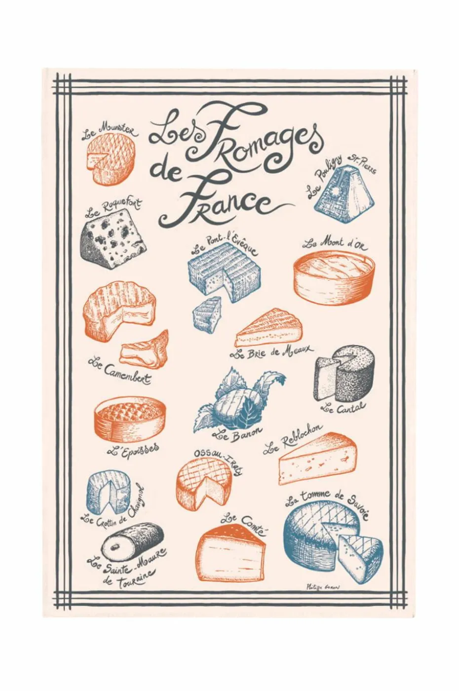 Maison Vivaraise Kjøkkenhåndkle Fromages De France 48 X 72