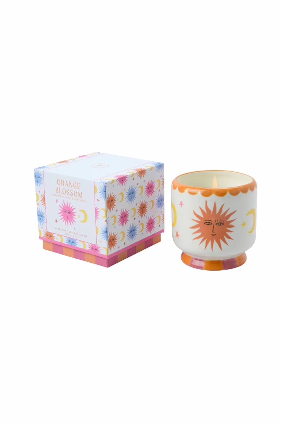 Paddywax Adopo 226 g solkeramikk med advarselsetikett og støvdeksel - Orange Blossom-eske