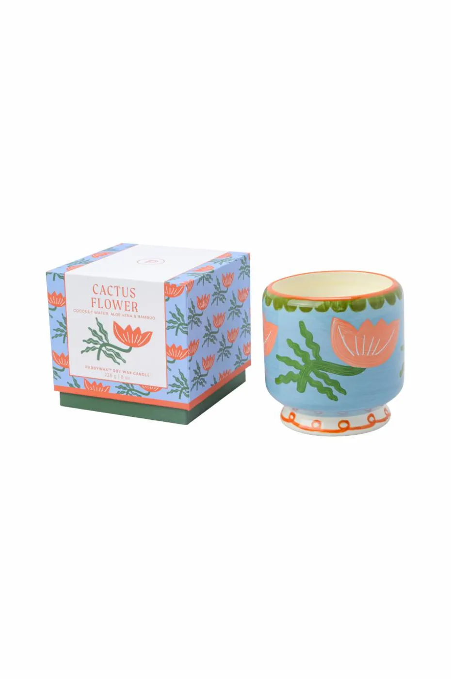 Paddywax Adopo 8 oz / 226 g blomst keramisk stearinlys - kaktusblomst i eske