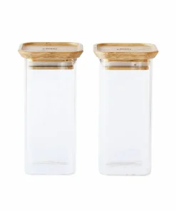 Pebbly Sett med 2 firkantede glassbokser S med bambuslokk - 320 ml