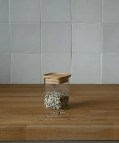 Pebbly Sett med 2 firkantede glassbokser Xs med bambuslokk - 240 ml