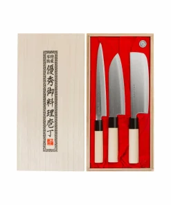 Satake Knivsett Satake Houcho med nakiri, sashimi & santoku i eske av balsatre