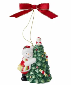 Spode Juletrepynt Tree Hugging Snowman Christmas Tree høyde 9 cm