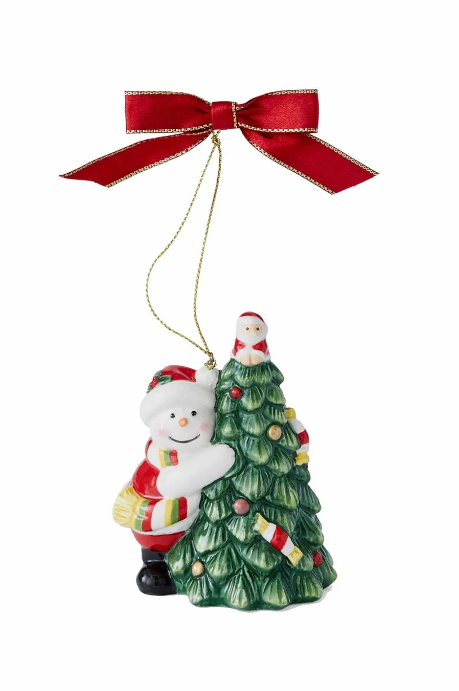 Spode Juletrepynt Tree Hugging Snowman Christmas Tree høyde 9 cm
