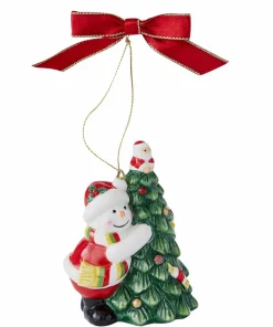 Spode Juletrepynt Tree Hugging Snowman Christmas Tree høyde 9 cm