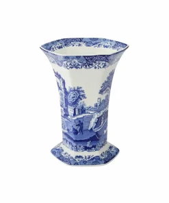 Spode Vase Blue Italian Hexagonal høyde 27 cm