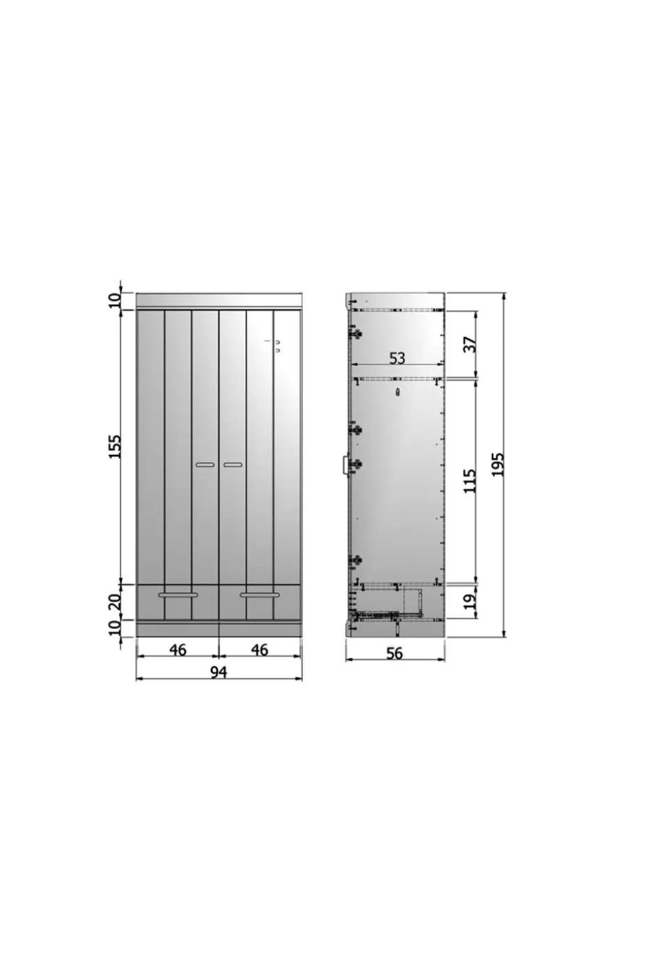 WOOOD Garderobeskap Connect m struktur, H195xB94xD53